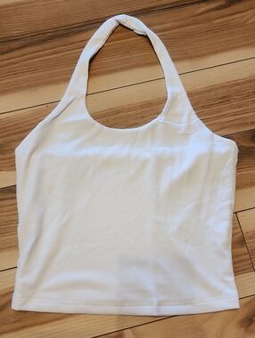 Women’s White Halter Ribbed Tank Top
